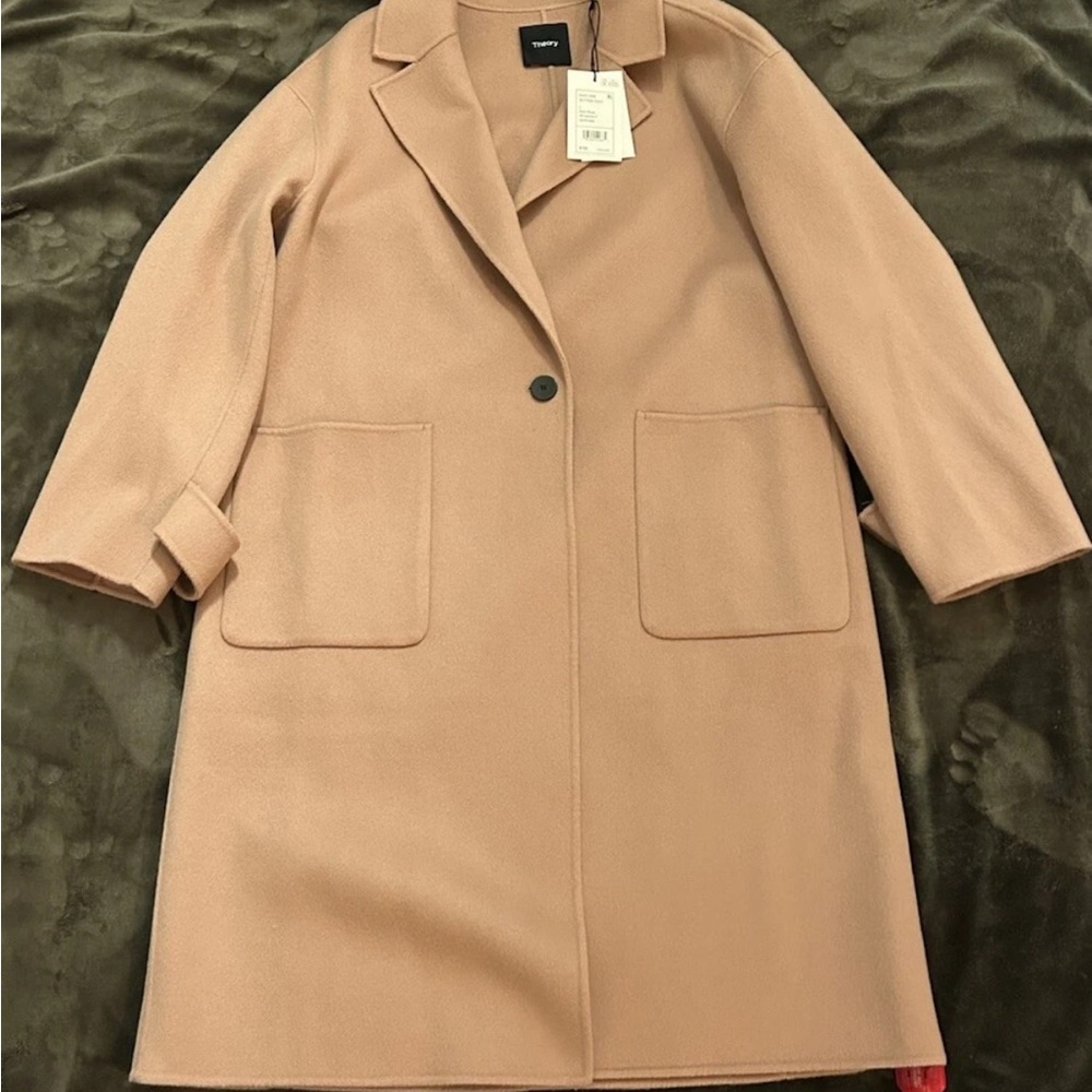 Theory Easy One Button Womens Coat Winsome 2 Overcoat Size Large Dark Rose New